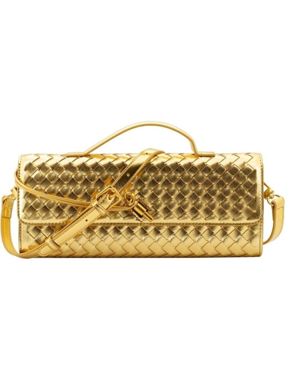 Woven Clutch Purses for Women Gold Leather Evening Bag  Shoulder Handbag